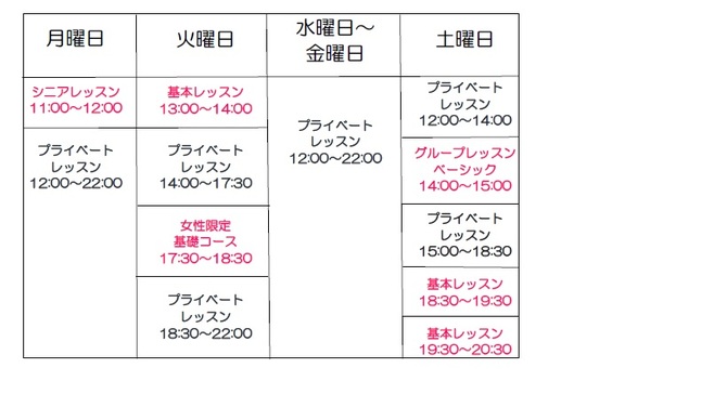 コースの時間割 コースの時間割
